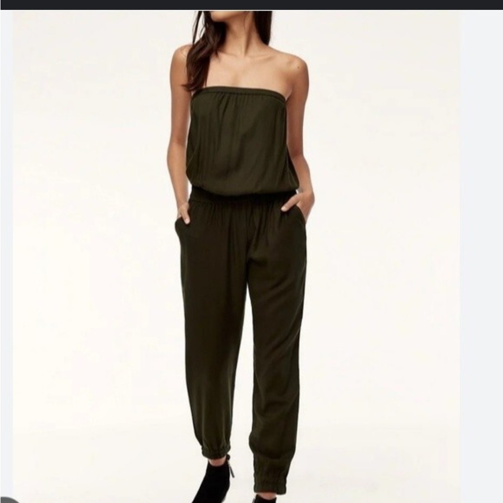 Aritzia Talula Tabita Dark Green Strapless Jumpsuit